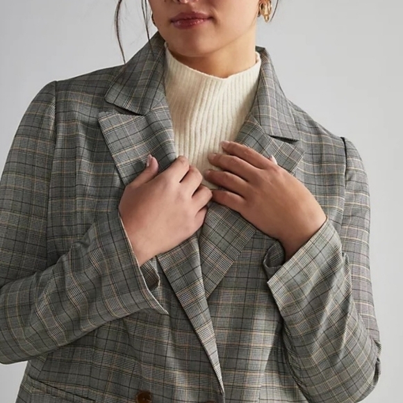 New Anthropologie Hutch Classic Longline Double Breasted Plaid Maize Blazer Sz M - Picture 10 of 17